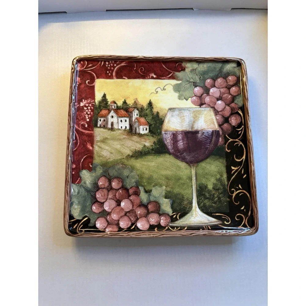 Certified International Vineyard Salad Plates 8.5x8.5 Square Ceramic Set of 2